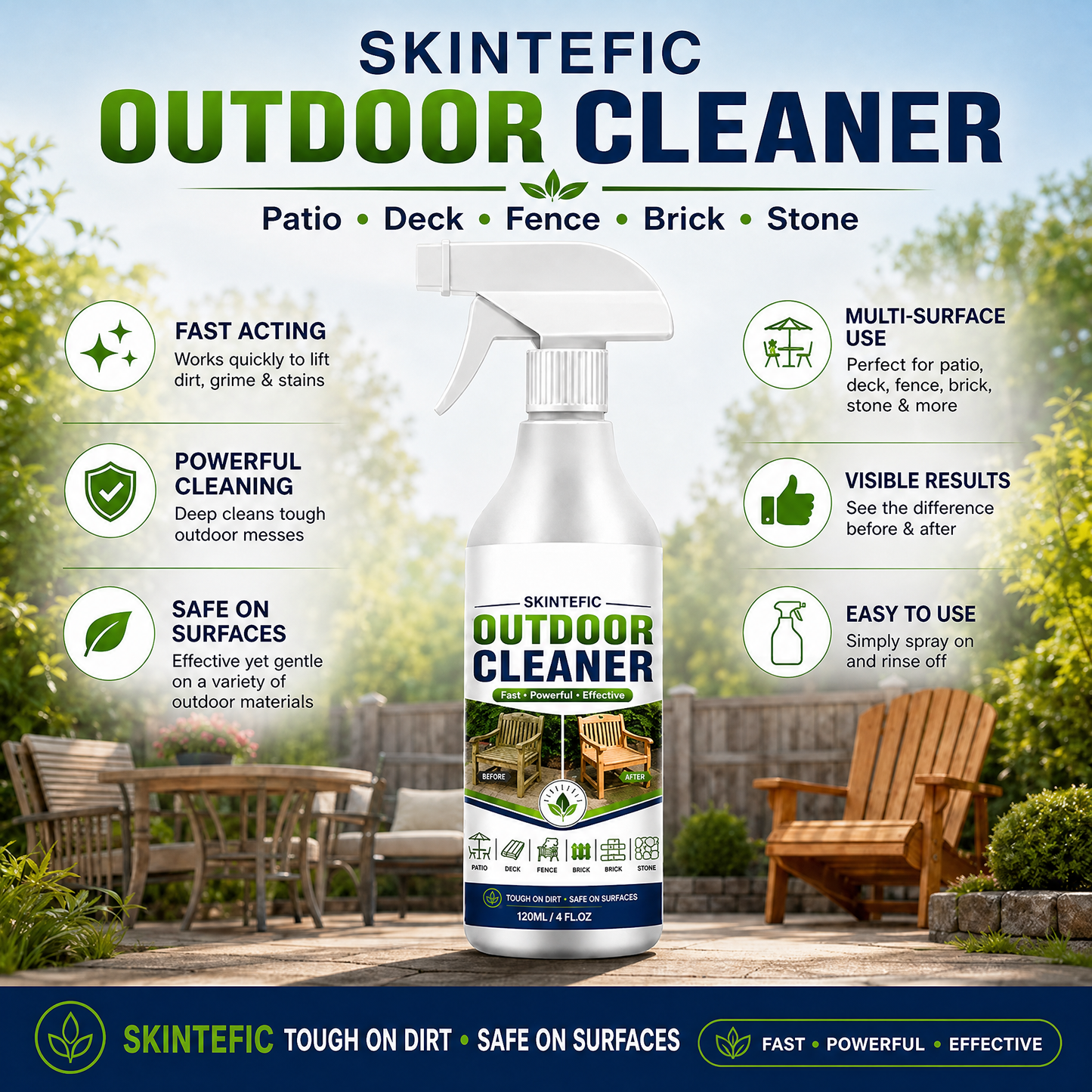 🌿 ¡79% DE DESCUENTO POR TIEMPO LIMITADO! Limpiador en Spray para Superficies de Exterior, Quitamanchas de Acción Rápida para Patios, Muebles de Madera y Superficies Exteriores